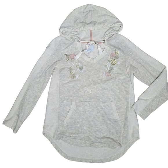 Sunday grey embroidered bohemian boho floral hooded sweat shirt size medium - Picture 1 of 6